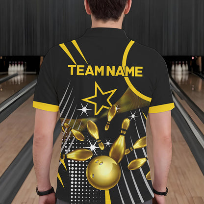 Funny Black and Gold Mens Bowling Polo, 1/4 Zip Shirts Custom Bowling outfit men Team Jerseys NQS9712