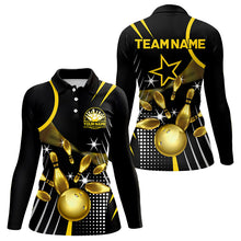 Load image into Gallery viewer, Funny Black and Gold Womens Bowling Polo, 1/4 Zip Shirts Custom Bowling outfit women Team Jerseys NQS9712
