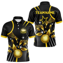 Load image into Gallery viewer, Funny Black and Gold Mens Bowling Polo, 1/4 Zip Shirts Custom Bowling outfit men Team Jerseys NQS9712