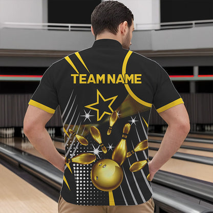 Funny Black and Gold Mens Bowling Polo, 1/4 Zip Shirts Custom Bowling outfit men Team Jerseys NQS9712