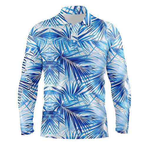Mens golf polo shirts custom blue tropical pattern golf tops for mens, golfing gifts for team NQS7636