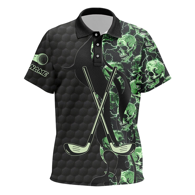 Green lightning skull black golf pattern custom Kid golf polo shirts, golf clubs team polo shirts NQS7642