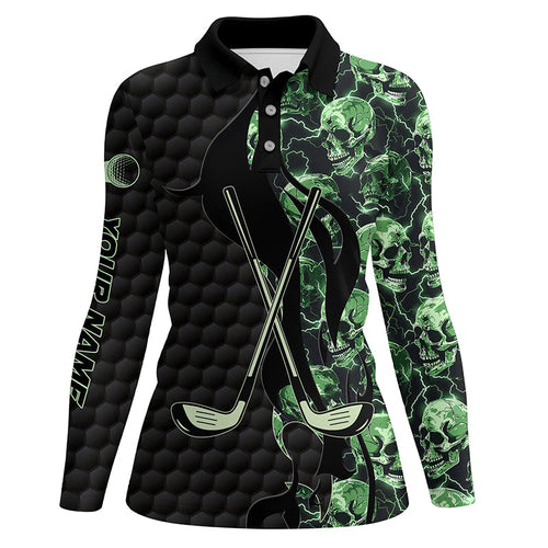 Green lightning skull black golf pattern custom Women golf polo shirts, golf clubs team polo shirts NQS7642