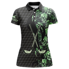 Load image into Gallery viewer, Green lightning skull black golf pattern custom Women golf polo shirts, golf clubs team polo shirts NQS7642
