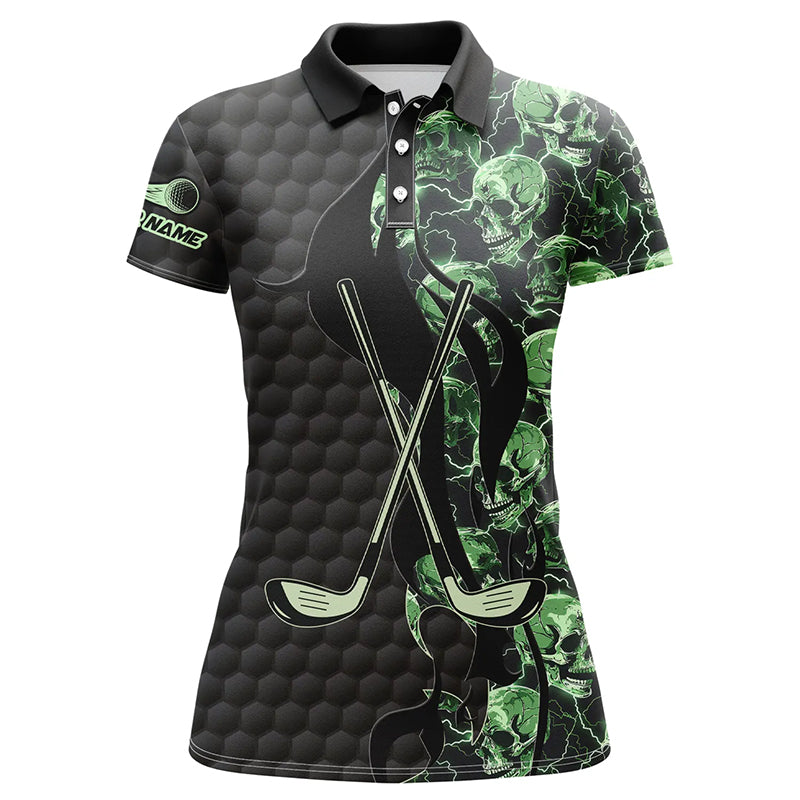 Green lightning skull black golf pattern custom Women golf polo shirts, golf clubs team polo shirts NQS7642