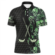 Load image into Gallery viewer, Green lightning skull black golf pattern custom Mens golf polo shirts, golf clubs team polo shirts NQS7642