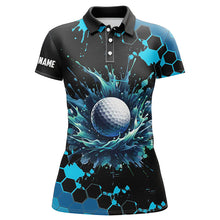 Load image into Gallery viewer, Womens golf polo shirts custom black and blue watercolor ladies golf tops, gift for golf lovers NQS8070