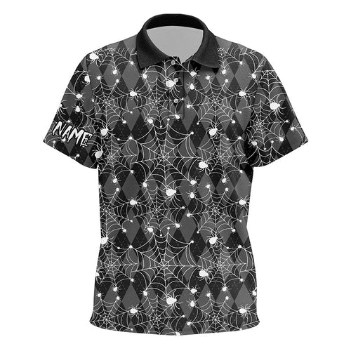 Black argyle spider web pattern Kid golf polo shirts custom funny halloween kids golf clothes NQS8289