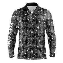 Load image into Gallery viewer, Black argyle spider web pattern Men golf polo shirts custom funny mens halloween golf shirts NQS8289
