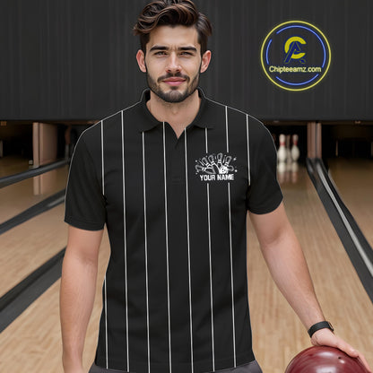 Black and White Plaid Bowling Polo, Quarter Zip shirts For Men Custom Bowling Team Uniform Jersey NQS10891