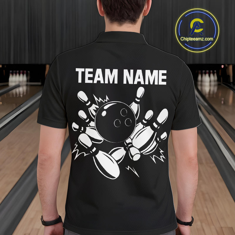 Black and White Plaid Bowling Polo, Quarter Zip shirts For Men Custom Bowling Team Uniform Jersey NQS10891