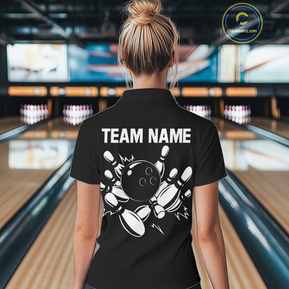 Black and White Plaid Bowling Polo, Quarter Zip shirts For Women Custom Bowling Team Uniform Jersey NQS10891