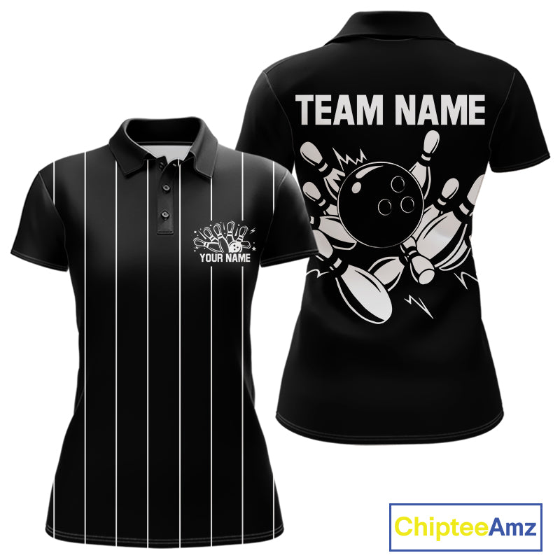 Black and White Plaid Bowling Polo, Quarter Zip shirts For Women Custom Bowling Team Uniform Jersey NQS10891