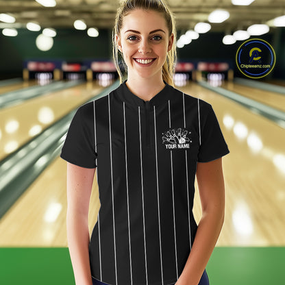Black and White Plaid Bowling Polo, Quarter Zip shirts For Women Custom Bowling Team Uniform Jersey NQS10891