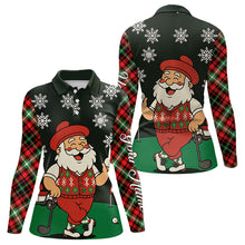 Load image into Gallery viewer, Funny Santa Golf Christmas plaid pattern polo golf shirts for women custom team ladies golf outfit NQS11077