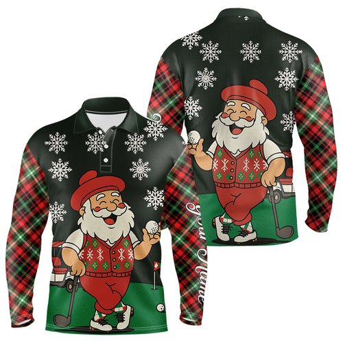 Funny Santa Golf Christmas plaid pattern polo golf shirts for men custom mens golf outfit for team NQS11077