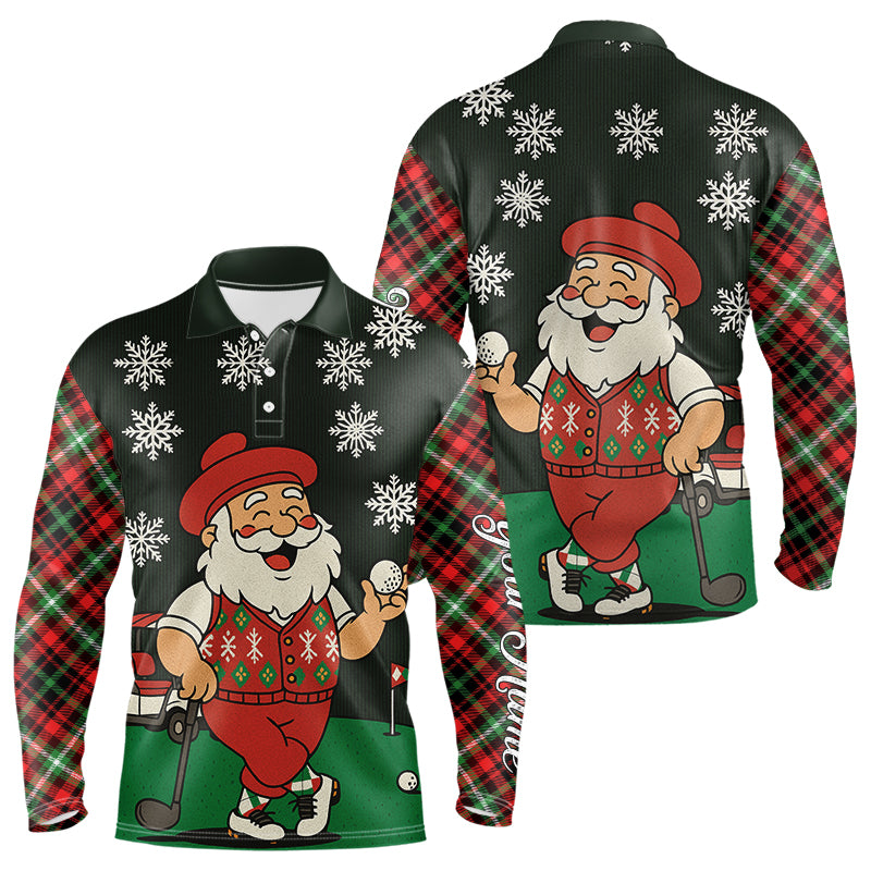 Funny Santa Golf Christmas plaid pattern polo golf shirts for men custom mens golf outfit for team NQS11077