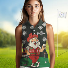 Load image into Gallery viewer, Funny Santa Golf Christmas plaid pattern women sleeveless polo shirt custom team ladies golf outfit NQS11077