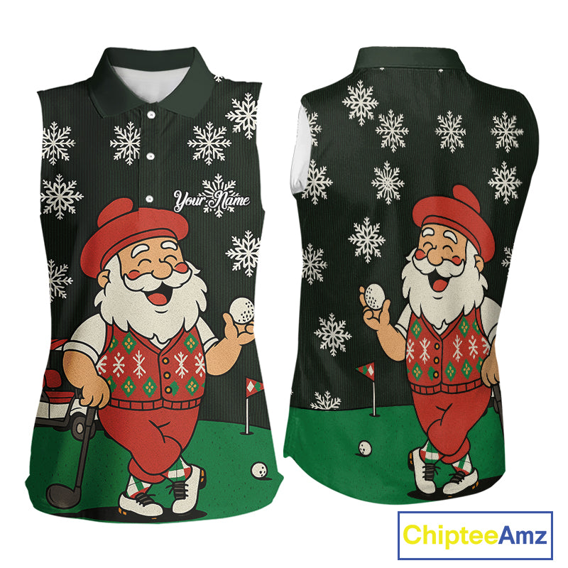 Funny Santa Golf Christmas plaid pattern women sleeveless polo shirt custom team ladies golf outfit NQS11077