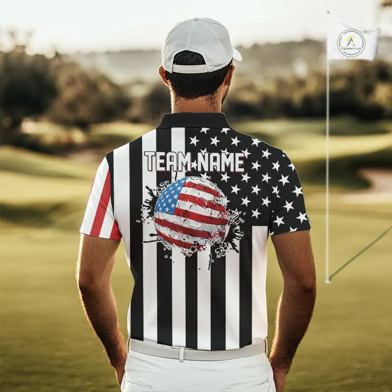 Men's golf polo shirts custom Red, white and black American flag mens golf tops, best golf gifts NQS11486