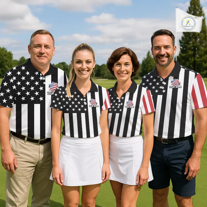 Women golf polo shirts custom Red, white and black American flag ladies golf tops, best golf gifts NQS11486