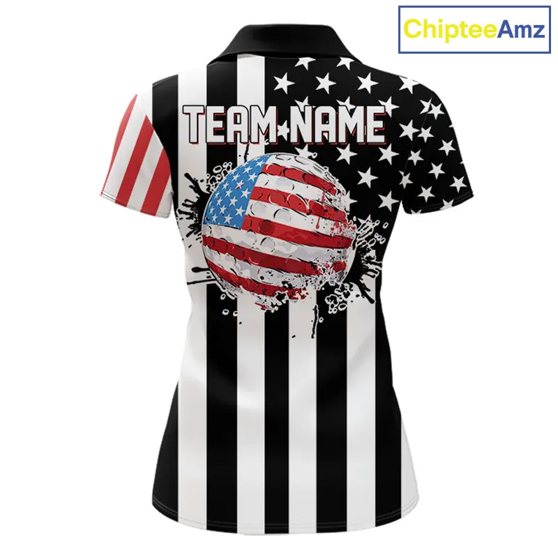 Women golf polo shirts custom Red, white and black American flag ladies golf tops, best golf gifts NQS11486