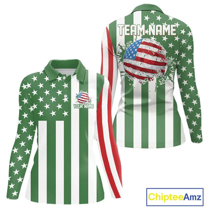 Women golf polo shirts custom Red, white and green American flag ladies golf tops, best golf gifts NQS11487