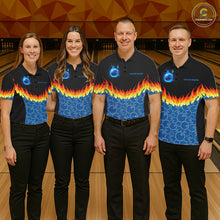 Load image into Gallery viewer, Black and Blue Camo Flame Bowling shirts for Women Custom team ladies bowling league jerseys NQS11492