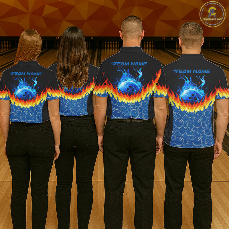 Black and Blue Camo Flame Bowling shirts for Women Custom team ladies bowling league jerseys NQS11492