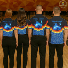 Load image into Gallery viewer, Black and Blue Camo Flame Bowling shirts for Women Custom team ladies bowling league jerseys NQS11492