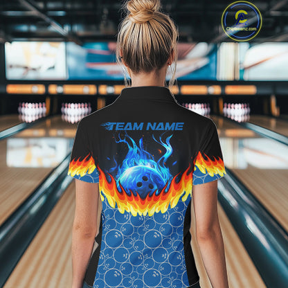 Black and Blue Camo Flame Bowling shirts for Women Custom team ladies bowling league jerseys NQS11492