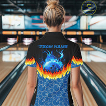 Load image into Gallery viewer, Black and Blue Camo Flame Bowling shirts for Women Custom team ladies bowling league jerseys NQS11492