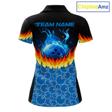 Load image into Gallery viewer, Black and Blue Camo Flame Bowling shirts for Women Custom team ladies bowling league jerseys NQS11492