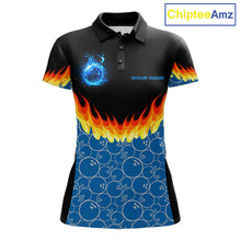 Load image into Gallery viewer, Black and Blue Camo Flame Bowling shirts for Women Custom team ladies bowling league jerseys NQS11492