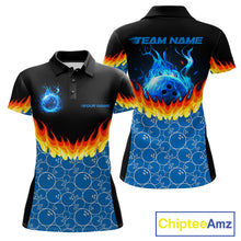 Load image into Gallery viewer, Black and Blue Camo Flame Bowling shirts for Women Custom team ladies bowling league jerseys NQS11492