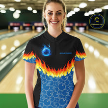Load image into Gallery viewer, Black and Blue Camo Flame Bowling shirts for Women Custom team ladies bowling league jerseys NQS11492