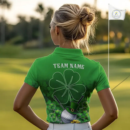 Green shamrock pattern St Patrick's Day Women's golf polo shirt custom ladies golf top, golfing gifts NQS11495