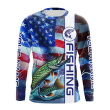 Load image into Gallery viewer, American Flag Northern Pike lightning Long Sleeve Fishing Shirts custom Patriotic Pike fishing jerseys NQS9562