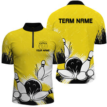 Load image into Gallery viewer, Retro bowling polo, quarter zip shirts for men Custom Team bowling Jerseys, bowl gifts | Yellow NQS7650
