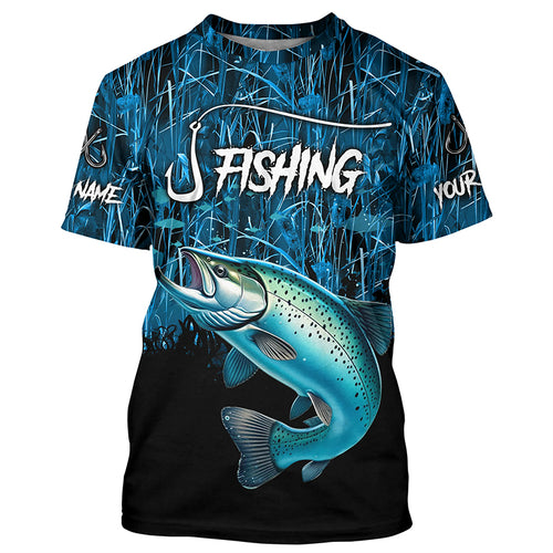 Chinook salmon Fishing jersey blue camo Custom UV protection long sleeves fishing shirts NQS5773