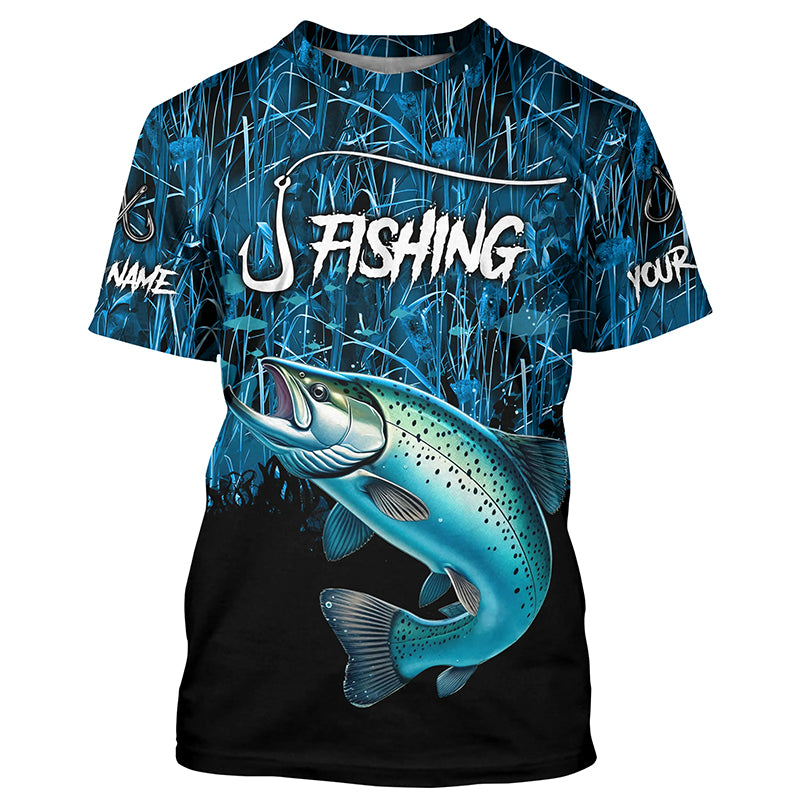 Chinook salmon Fishing jersey blue camo Custom UV protection long sleeves fishing shirts NQS5773