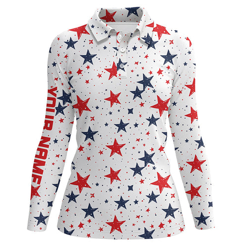 Women golf polo shirts custom Red, white and blue stars pattern patriotic women golf clothes NQS7857