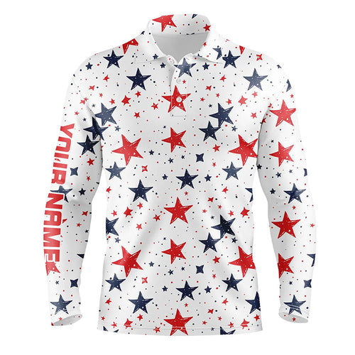 Mens golf polo shirts custom Red, white and blue stars pattern patriotic mens golf clothes NQS7857