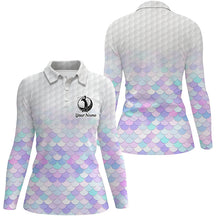 Load image into Gallery viewer, Womens golf polo shirt bling mermaid scales custom name pattern golf shirts, ladies golf tops NQS5976