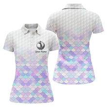 Load image into Gallery viewer, Womens golf polo shirt bling mermaid scales custom name pattern golf shirts, ladies golf tops NQS5976