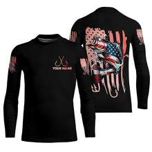 Load image into Gallery viewer, Bass Fishing American Flag patriotic Custom name long sleeves fishing shirt NQS2233