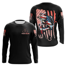 Load image into Gallery viewer, Bass Fishing American Flag patriotic Custom name long sleeves fishing shirt NQS2233