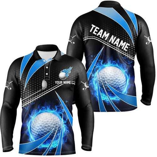 Black and Blue Fire golf ball custom Men golf polo shirts, personalized golf outfits for team men NQS8302