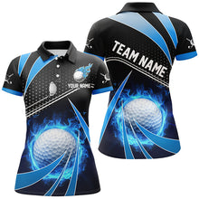 Load image into Gallery viewer, Black and Blue Fire golf ball custom Women golf polo shirts, personalized ladies golf outfits for team NQS8302