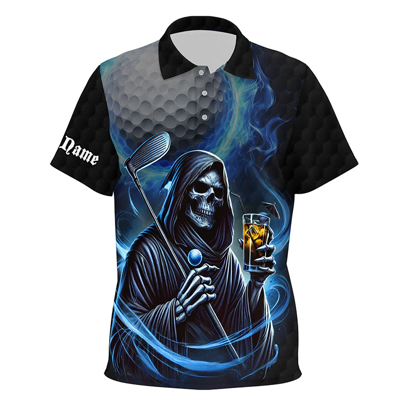 Funny Blue Fire reaper golf skull custom Kid golf polo shirts, personalized funny golf gifts NQS8303